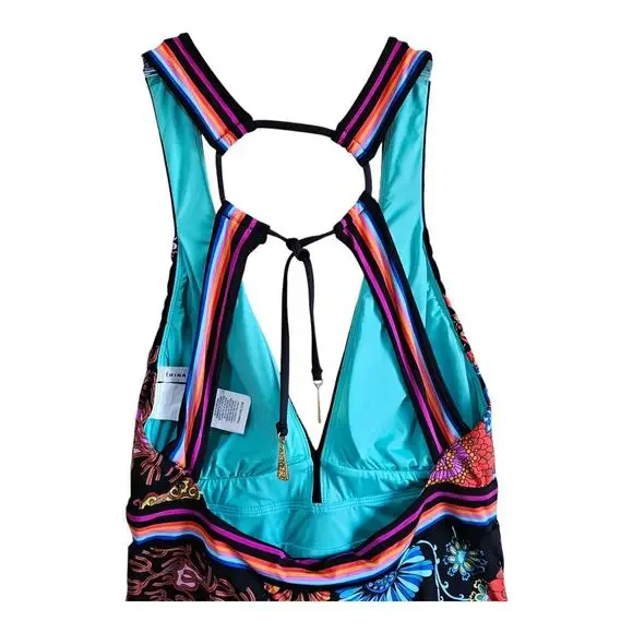 TRINA TURK Women's 12 Electric Reef Swimsuit One Piece V-Neck Halter Tropical - Picture 7 of 10